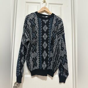 Vintage Impact men's sweater, printed pullover with leather detail, size XL